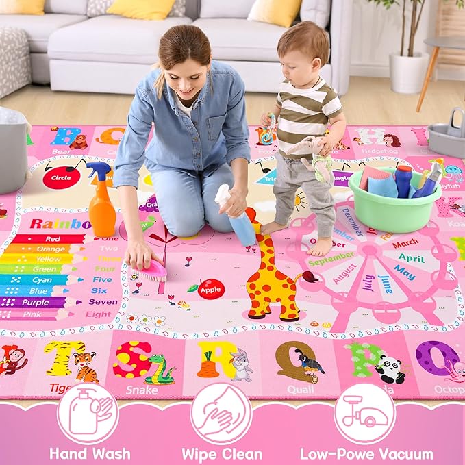 Chicrug Educational Kid Area Rug for Playroom, 4x6 Feet TPR Non Slip Kids Classroom Carpet Rug for Learning ABC Animal, Shape Color Fruit, Washable Play Mat Rug for Children Nursery Toddler Room Decor - LeafyLoom