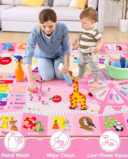 Chicrug Educational Kid Area Rug for Playroom, 5x7 Feet TPR Non Slip Kids Classroom Carpet Rug for Learning ABC Animal, Shape Color Fruit, Washable Play Mat Rug for Children Nursery Toddler Room Decor - LeafyLoom