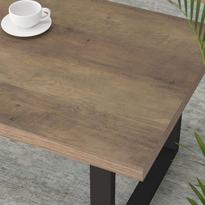 IBF Farmhouse Coffee Table, Modern Simple Wood Coffee Table for Living Room, Industrial Minimalist Rectangle Center Table, Wood and Metal Tea Coffee Table for Home Office Bedroom, Rustic Oak, 39 inch - LeafyLoom