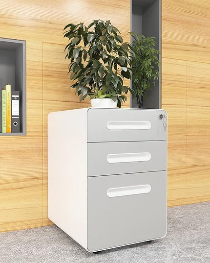YITAHOME 3-Drawer Metal Mobile File Cabinet, Rolling Filing Cabinet with Lock, Filing Cabinet Under Desk fits Legal/A4 Size for Home/Office, Fully Assembled,White and Grey - LeafyLoom