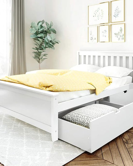 Max & Lily Full Bed, Bed Frame with Headboard For Kids with Storage Drawers, Slatted, White - LeafyLoom