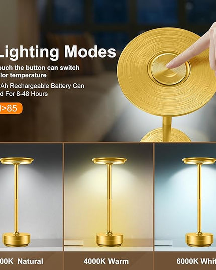 LED Rechargeable Cordless Table Lamp, Battery Operated Stepless Dimming Modern Portable Outdoor Table Light for Dining Restaurant Patio[Burnished Gold]… - LeafyLoom
