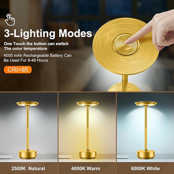LED Rechargeable Cordless Table Lamp, Battery Operated Stepless Dimming Modern Portable Outdoor Table Light for Dining Restaurant Patio[Burnished Gold]… - LeafyLoom