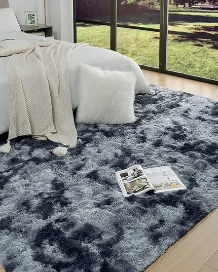 AROGAN Soft Rainbow Area Rugs for Girls Room, Fluffy Girls Bedroom Rugs, Princess Rug, Cute Colorful Carpet for Kids Teens Nursery Toddler (Blue-Grey, 4×6 Feet) - LeafyLoom