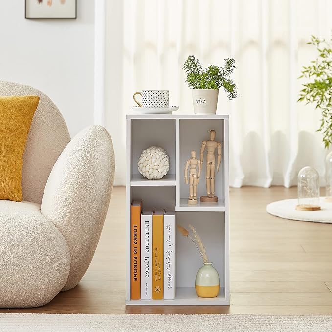 VECELO 3-Cube Open Bookcase, Small Bookshelf with Height Difference Shelves for Most Books, Horizontal Available, 2-Tier Storage Organizer for Home Office, Living Room, Pearl White - LeafyLoom