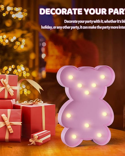 Pink Bear Decor, Battery Powered Bear Night Light for Kids, Pink Party Decorations, Baby Night Light for Bedroom, Toddler Night Lights, Pink kids room decor for Bedroom - LeafyLoom