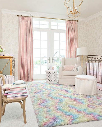 AROGAN 6x9 Feet Soft Rainbow Area Rugs for Girls Room, Fluffy Girls Bedroom Rugs, Princess Rug, Cute Colorful Carpet for Kids Teens Nursery Toddler, Pink - LeafyLoom