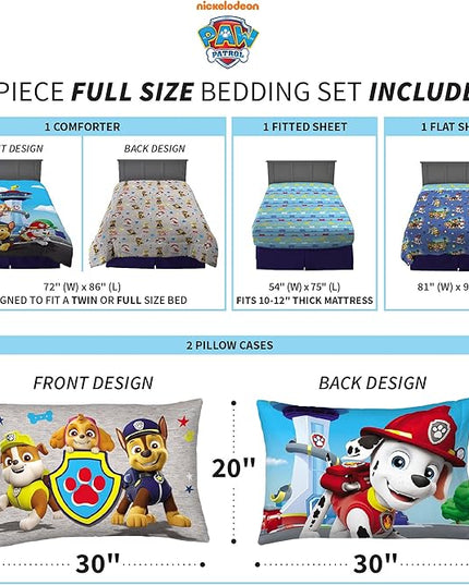 Franco Paw Patrol Kids Bedding Super Soft Comforter And Sheet Set, 5 Piece Full Size, (Official) Nickelodeon, 39 x 75 Inch - LeafyLoom