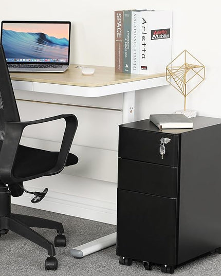 YITAHOME 3-Drawer Metal Filing Cabinet Office, Compact Portable Slim File Cabinet Drawers with Keys, Pre-Built Office Storage Cabinet for A4/Letter/Legal (Black) - LeafyLoom