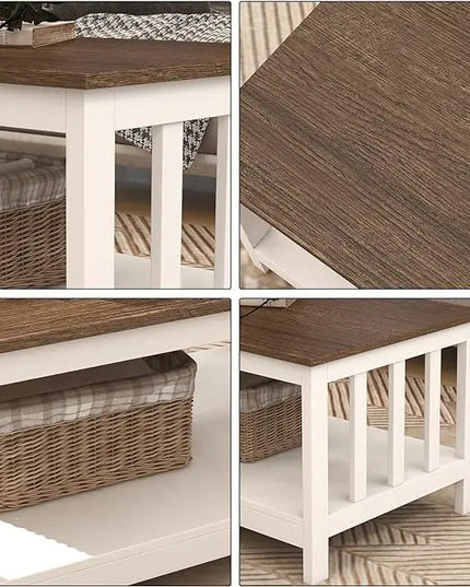 ChooChoo Farmhouse Coffee Table, White Living Room Table with Shelf, 40 Inch - LeafyLoom