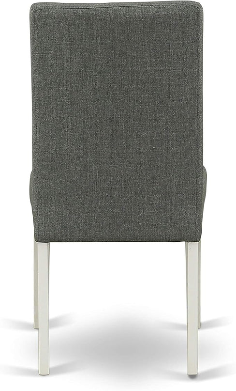 East West Furniture Hartland 5 Piece Room Set includes a Round Kitchen Table with Pedestal and 4 Gray Linen Fabric Parson Dining Chairs, 42x42 Inch, HBDR5-LWH-07 - LeafyLoom