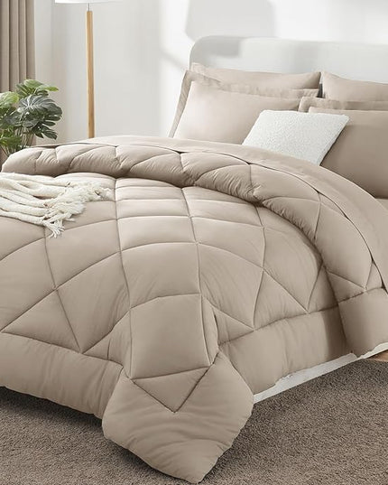 CozyLux Full Comforter Set with Sheets 7 Pieces Bed in a Bag Oatmeal All Season Bedding Sets with Comforter, Pillow Shams, Flat Sheet, Fitted Sheet and Pillowcases - LeafyLoom