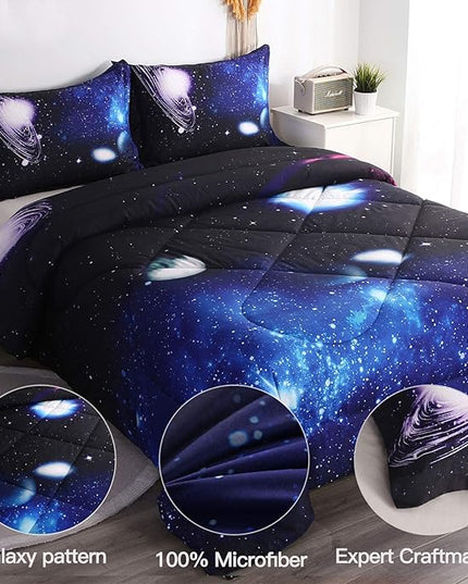 Litanika 3D Galaxy Comforter Full(79x90lnch), 3 Pieces(1 Galaxy Comforter, 2 Pillowcases) Universe Outer Space Bedding Set, Microfiber Comforter Set for Kid Boy Girl Teen - LeafyLoom