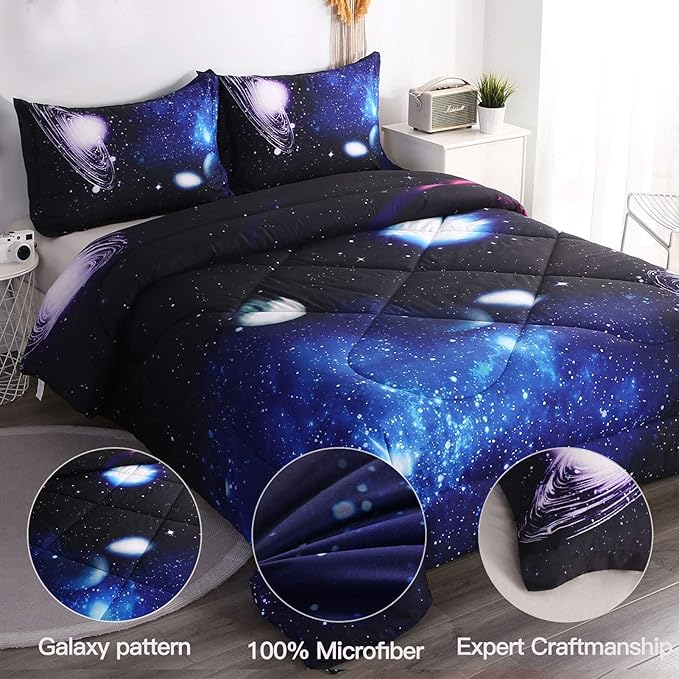 Litanika 3D Galaxy Comforter Twin(66x90lnch), 2 Pieces(1 Galaxy Comforter, 1 Pillowcase), Universe Outer Space Comforter, Microfiber Bedding Set for Boy Girl Kid Teen - LeafyLoom
