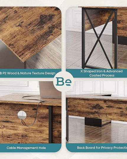 Bestier Lift Top L Shaped Desk with File Drawer, 55'' x 55'' Office Desk with Reversible Storage Drawers, L Shaped Standing Desk with Computer Monitor Stand - LeafyLoom