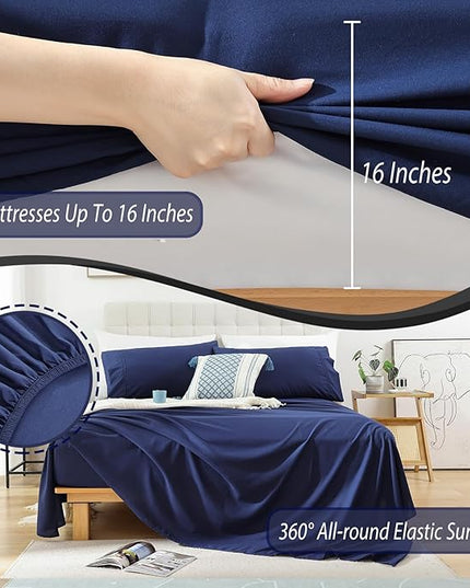 Whitney Home Textile Queen Sheet Set - 4 Piece Soft Breathable Bed Sheets for Queen Size Bed, Deep Pocket Lxuury Brushed Sheets, Hotel Bedding Sheets and Pillowcases, Wrinkle Free Oeko-Tex Sheets - LeafyLoom