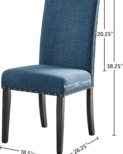 New Classic Furniture Crispin Dining Chair (Set of Six), 100% Polyester Marine Blue Fabric with Espresso Legs - LeafyLoom