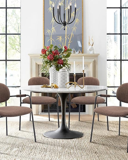 COLAMY Modern Dining Chairs Set of 4, Dining Armchairs Set of 4, Chair Set of 4 for Dining Table, Upholstered Fabric Dining Chairs with Back for Kitchen,Dining Room,Restaurant,Shop, Brown - LeafyLoom