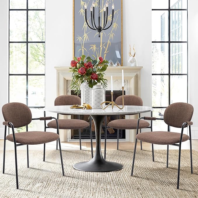 COLAMY Modern Dining Chairs Set of 4, Dining Armchairs Set of 4, Chair Set of 4 for Dining Table, Upholstered Fabric Dining Chairs with Back for Kitchen,Dining Room,Restaurant,Shop, Brown - LeafyLoom