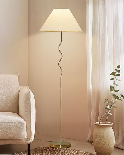 Brightech Squiggle Standing Floor Lamp – Tall Modern Corner Lamp with LED Light Bulb for Bedroom, Living Room, Office – Boho Mid Century Modern Zig Zag Pole Lamp with A-Line Open Shade – Gold/Brass - LeafyLoom