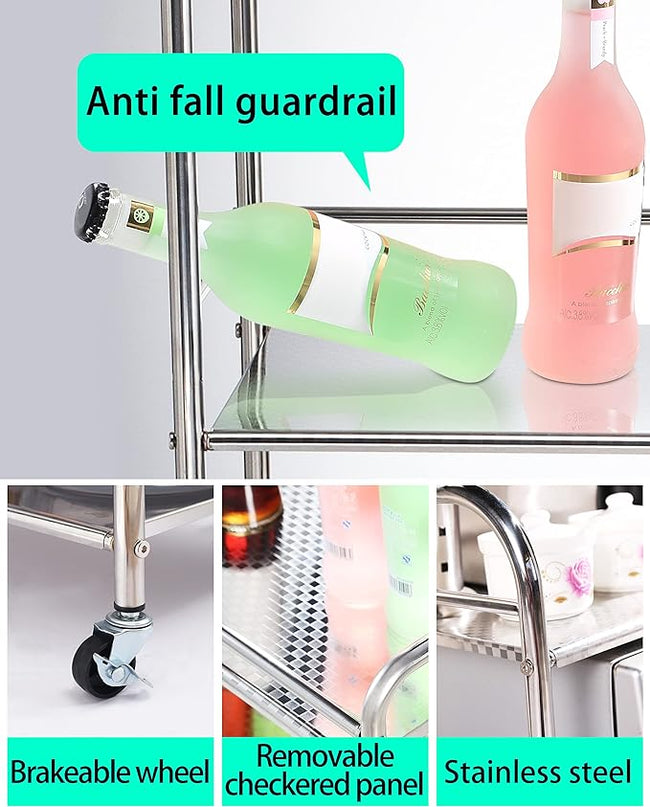 Stainless Steel Cart with Wheels 5 Tier | Stainless Steel Kitchen Cart | Stainless Steel Utility Cart | Metal Cart with Wheels | Suitable for Various Occasions | Movable, Gift tools - LeafyLoom