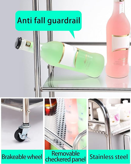 Stainless Steel Cart with Wheels 3 Tier | Stainless Steel Kitchen Cart | Stainless Steel Utility Cart | Metal Cart with Wheels | Suitable for Various Occasions | Movable, Gift tools - LeafyLoom
