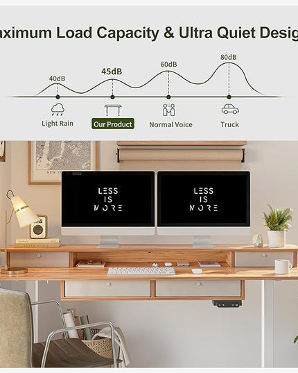BANTI Height Adjustable Electric Standing Desk with 4 Drawers, 55 x 24 Inch Table with Storage Shelf, Sit Stand Desk, Light Rustic Brown Top - LeafyLoom