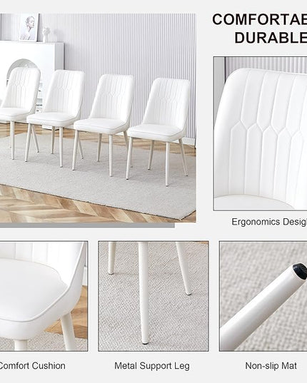Modern Set of 4, Faux Leather Dining PU Upholstered Cream Kitchen Chair Metal Legs for Home Living Room, Restaurant, 4 Piece - LeafyLoom