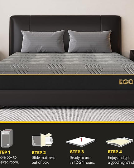 EGOHOME 12 Inch King Mattress, Copper Gel Cooling Memory Foam Mattress for Back Pain Relief,Therapeutic Double Mattress Bed in a Box, Made in USA, CertiPUR-US Certified, 76x80x12 Black - LeafyLoom