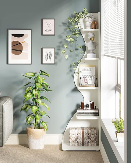 Small Corner Shelf, Modern 5-Tier Wall Corner Bookshelf, Stylish Bookcase Storage Rack for Small Space,Living Room. Bedroom - LeafyLoom