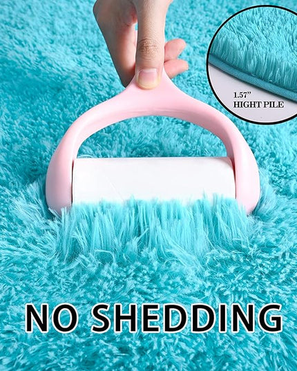 Merelax Soft Shaggy Rug for Kids Bedroom, Oval 2.6'x5.3' Teal Plush Fluffy Carpets for Living Room, Furry Carpet for Teen Girls Room, Anti-skid Fuzzy Comfy Rug for Nursery Decor Cute Baby Play Mat - LeafyLoom