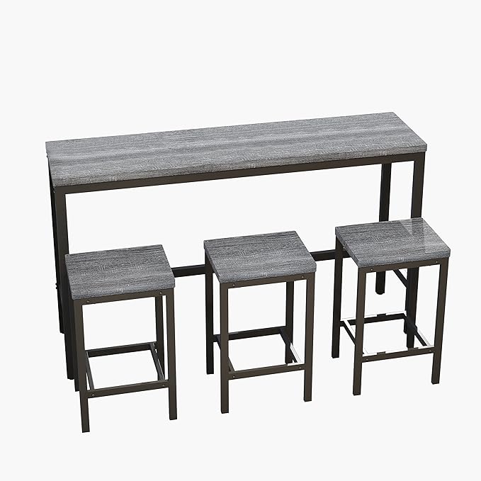 NicBex Kitchen Table Set Dining Room Table Set Modern Design Kitchen Dining Table, Pub Table, Long Dining Table Set with 3 Stools for Kitchen, Apartment, Easy Assembly, Gray - LeafyLoom