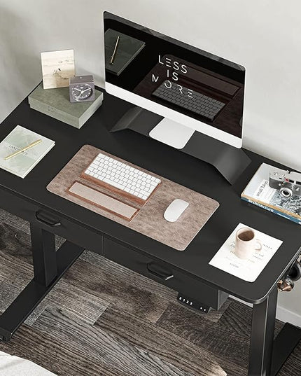 BANTI 48'' Adjustable Height Electric Standing Desk with Double Drawer, Stand Up Home Office Desk with Splice Tabletop, Black - LeafyLoom