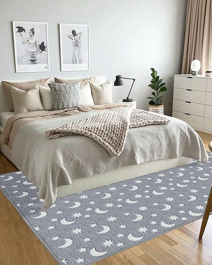 Eanpet Large Playroom Rug for Kids Glow in The Dark Star Area Rugs for Boys Girls Toddlers Bedroom Decorative 5x7 Grey Play Mat for Babies 1-3 Years - LeafyLoom