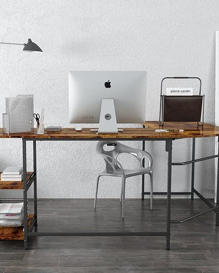 Anivia 68.9" Reversible L Shaped Desk with Storage Shelves - Corner Computer Desks Gaming Table Workstation for Home Office, Writing, Study, Caramel Brown - LeafyLoom