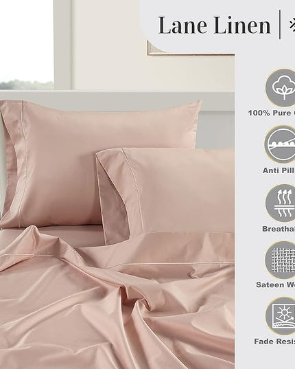 LANE LINEN 100% Egyptian Cotton Bed Sheets - 1000 Thread Count 3-Piece Twin Set Long Staple Bedding Sateen Weave Luxury Hotel Fits Upto 16" Mattress Sepia Rose - LeafyLoom