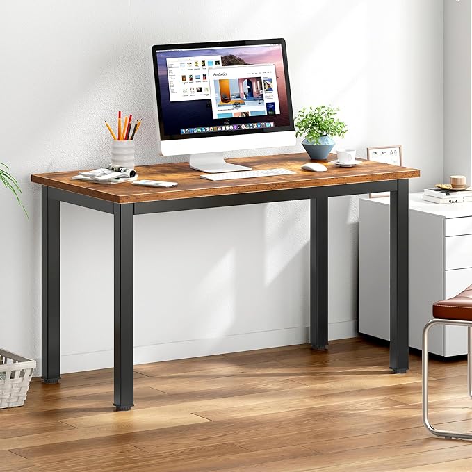 DlandHome Small Computer Desk for Home Office Activity Table Writing Table for Small Spaces Study Table Student Laptop Desk (39 inch, Retro) - LeafyLoom