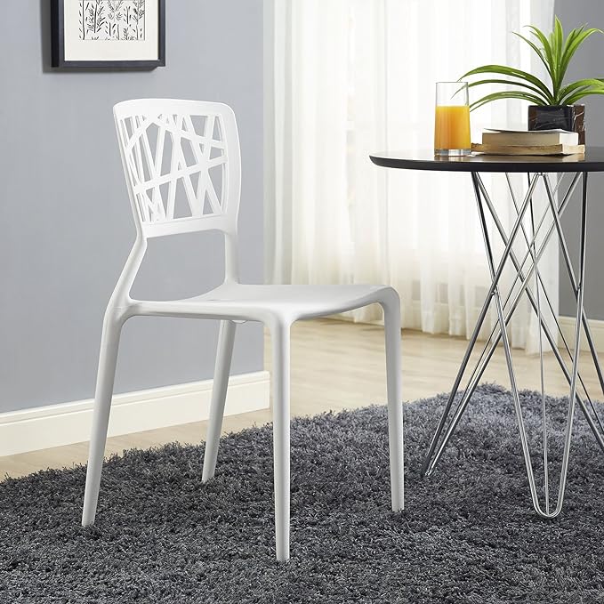 Modway Astro Stacking Accent Kitchen and Dining Room Chair in White - Fully Assembled - LeafyLoom