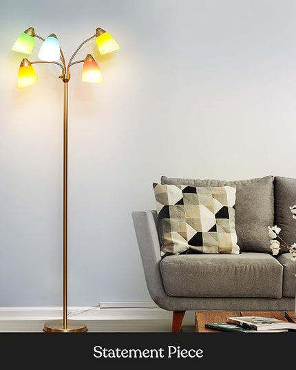 Brightech Medusa LED Floor Lamp – Multi-Head Dimmable Floor Lamp for Living Rooms & Offices – Tall Lamp with Interchangeable Shades, Adjustable Standing Lamp for Bedroom Reading – Brass/Gold - LeafyLoom