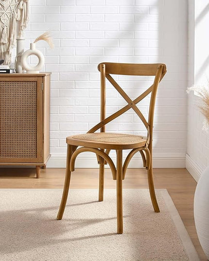 Modway Gear Rustic Modern Farmhouse Elm Wood Rattan Dining Chair in Walnut - LeafyLoom