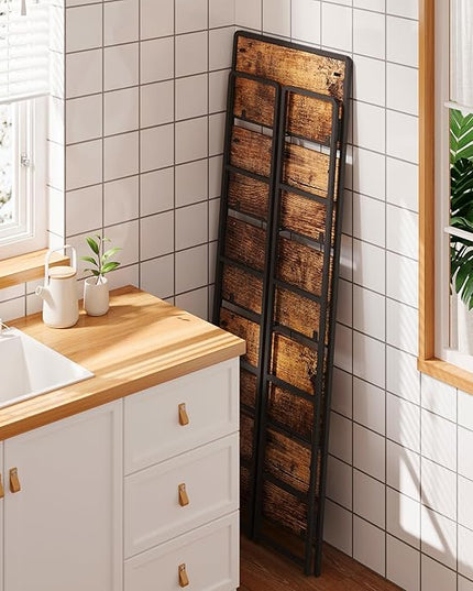 4NM No-Assembly 5 Tiers Folding Bookshelf Storage Shelves Vintage Bookcase Standing Racks Study Organizer Home Office (Rustic Brown, 5 Tiers) - LeafyLoom
