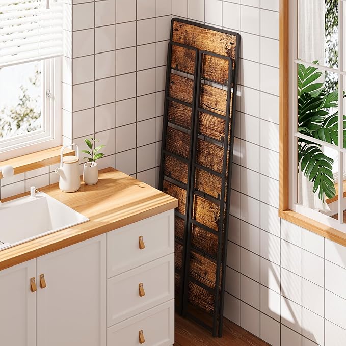 4NM No-Assembly 5 Tiers Folding Bookshelf Storage Shelves Vintage Bookcase Standing Racks Study Organizer Home Office (Rustic Brown, 5 Tiers) - LeafyLoom