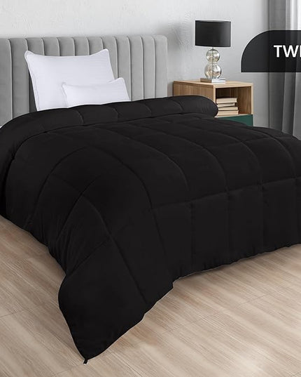 Utopia Bedding All Season 250 GSM Comforter - Plush Siliconized Fiberfill - Box Stitched (Twin/Twin XL, Black) - LeafyLoom