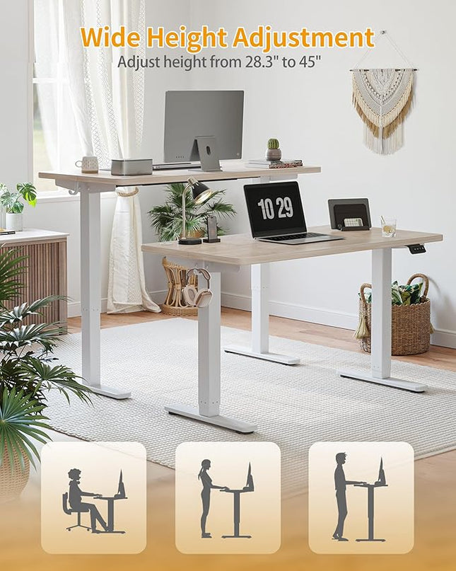 CubiCubi Height Adjustable Electric Standing Desk, 48 x 24 Inches Stand Up Table, Sit Stand Home Office Desk with Splice Board, Maple - LeafyLoom
