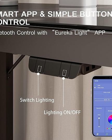 EUREKA ERGONOMIC RGB LED Lights 60 Inch L Shaped Reversible Black Glass Gaming Desk Home Office Computer Table GTG L60 - LeafyLoom