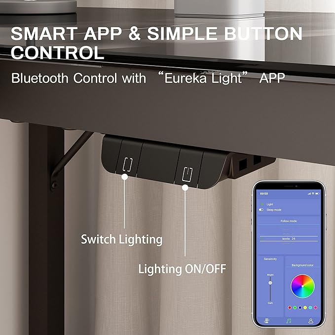 EUREKA ERGONOMIC RGB LED Lights 60 Inch L Shaped Reversible Black Glass Gaming Desk Home Office Computer Table GTG L60 - LeafyLoom
