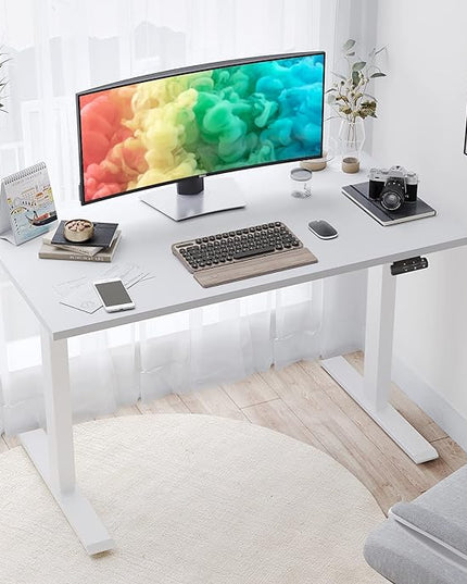 Sunon Sit Laptop Computer Writing Workstations with 3 Pre-Set and USB Port 48" for Home Office Smart Advanced Standing Desk, White - LeafyLoom