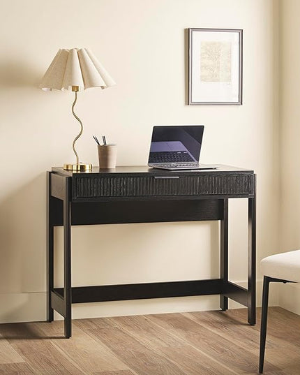Walker Edison Office Writing and Computer Desk Spacious Desktop, Complementary in Living Spaces, 38 Inch, Reeded Black - LeafyLoom