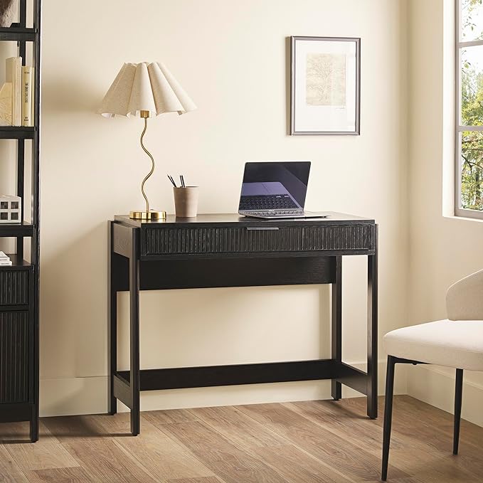 Walker Edison Office Writing and Computer Desk Spacious Desktop, Complementary in Living Spaces, 38 Inch, Reeded Black - LeafyLoom