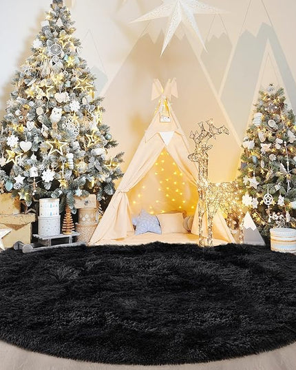 Black Round Rug for Bedroom, Super Fluffy Circle Rugs for Baby Nursery, 5'X5' Feet Furry Carpet for Children Kids Room, Cute Soft Shaggy Rug for Girls Home Decor, Fuzzy Plush Carpets for Dorm - LeafyLoom